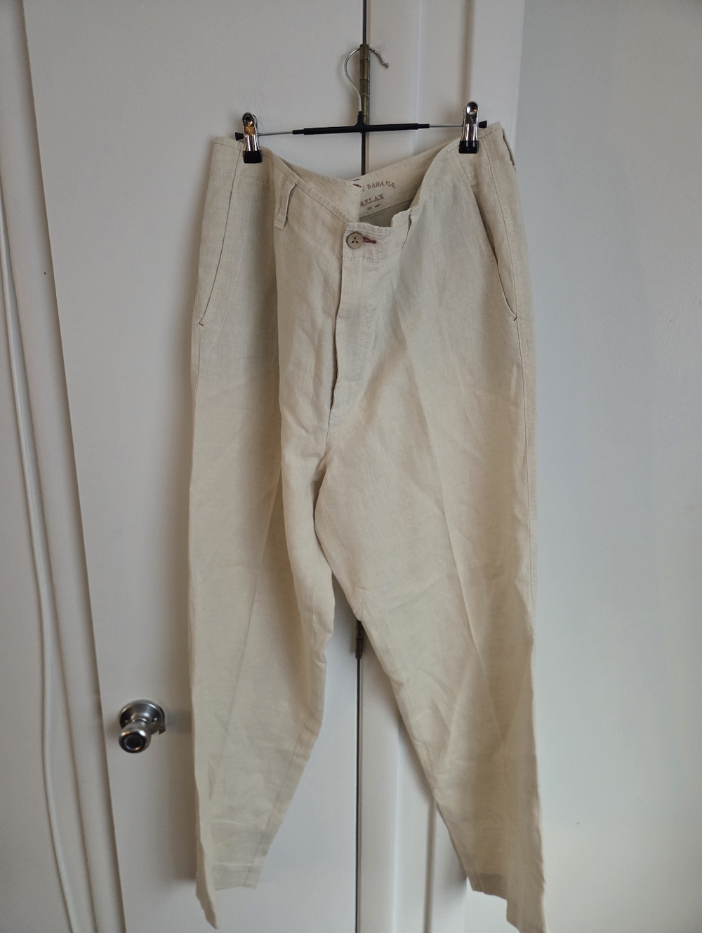 Tommy Bahama Relax Straight Leg White Creme Linen Baggy Trousers Size 40x32
